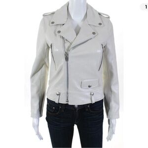 J.ING White Leather Moto Jacket Asymmetrical Design